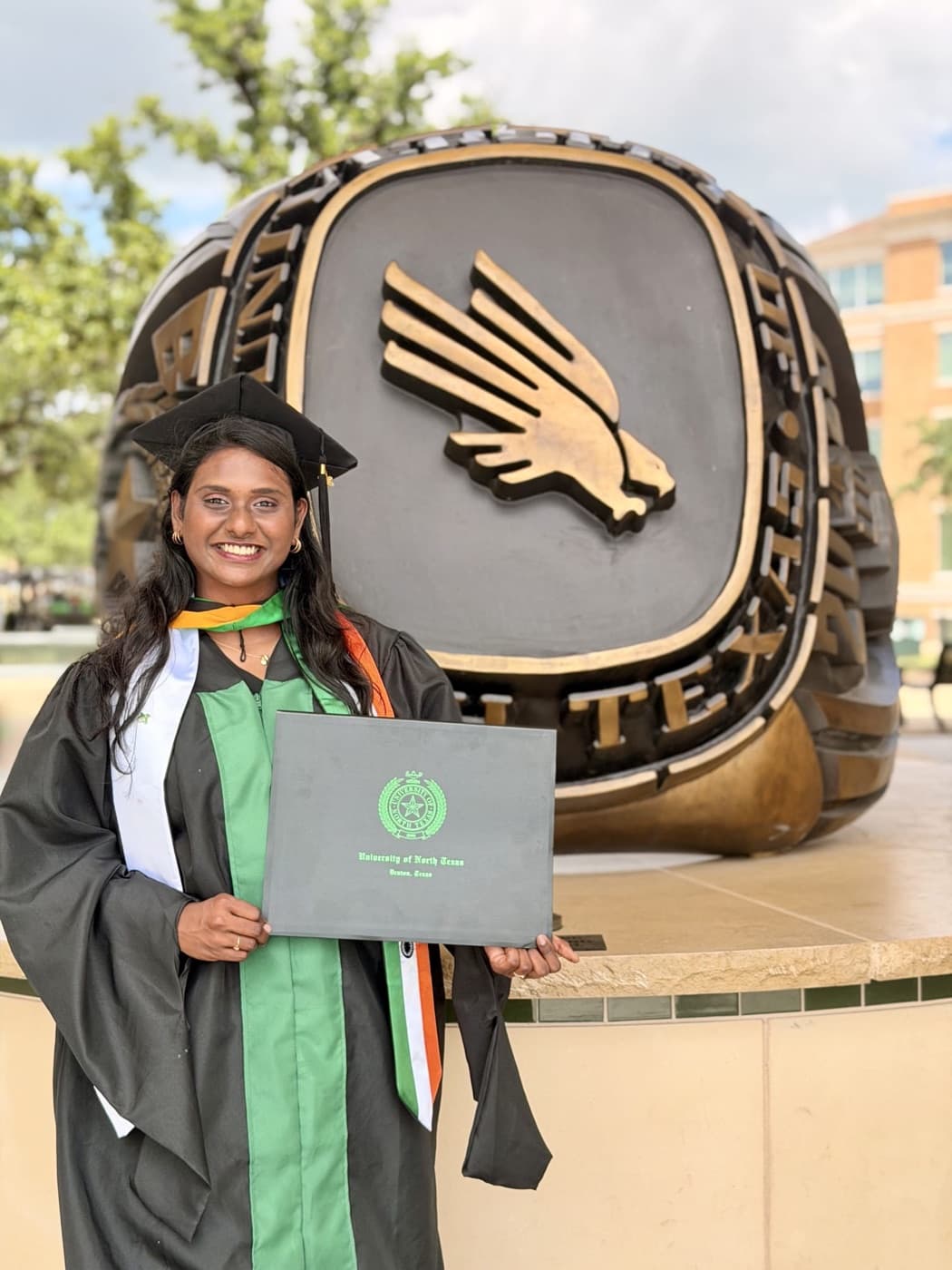Varshitha Gogineni at her University of North Texas graduation